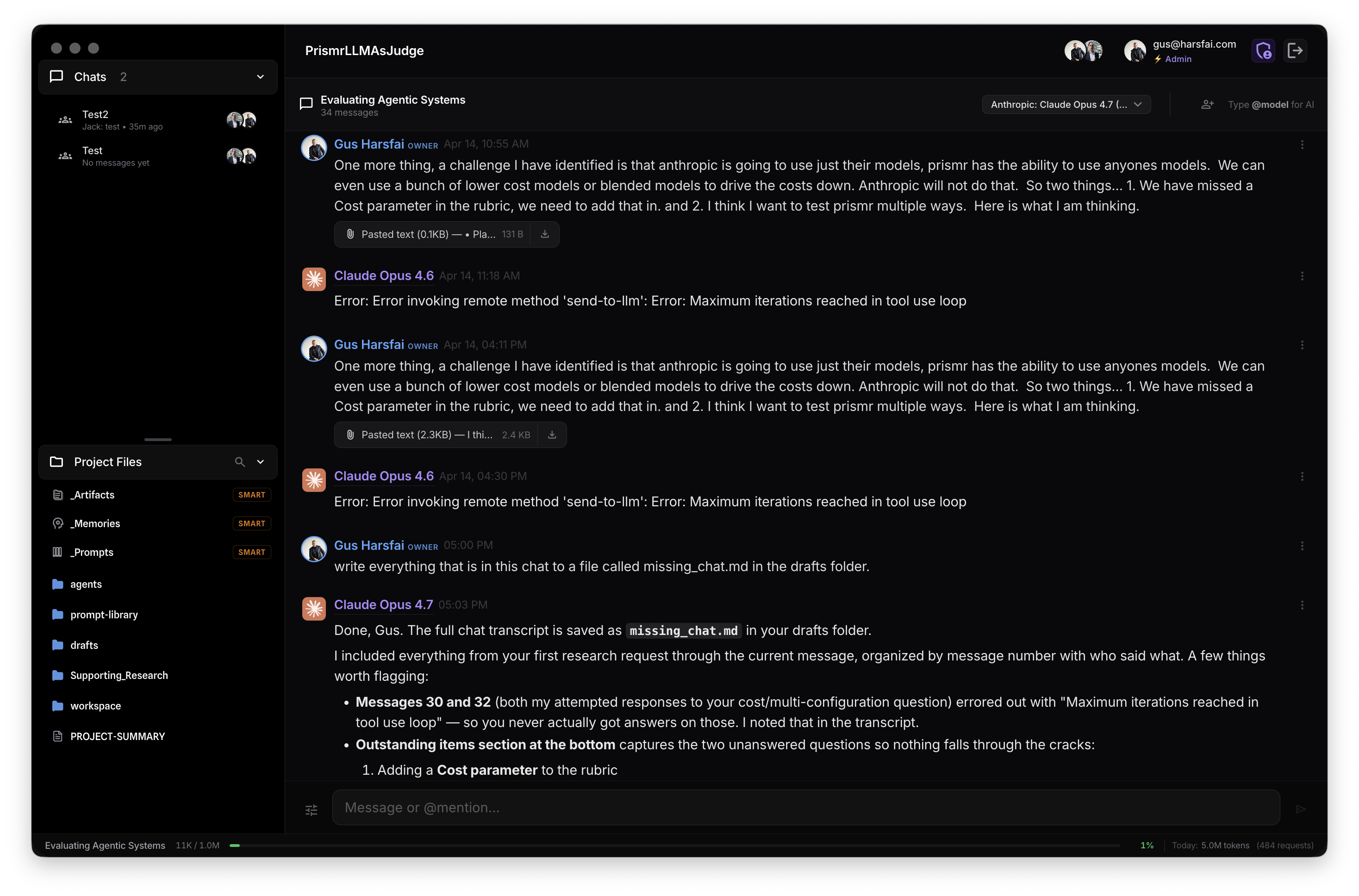 Multi-human and multi-AI group chat in a single shared Prismr thread.
